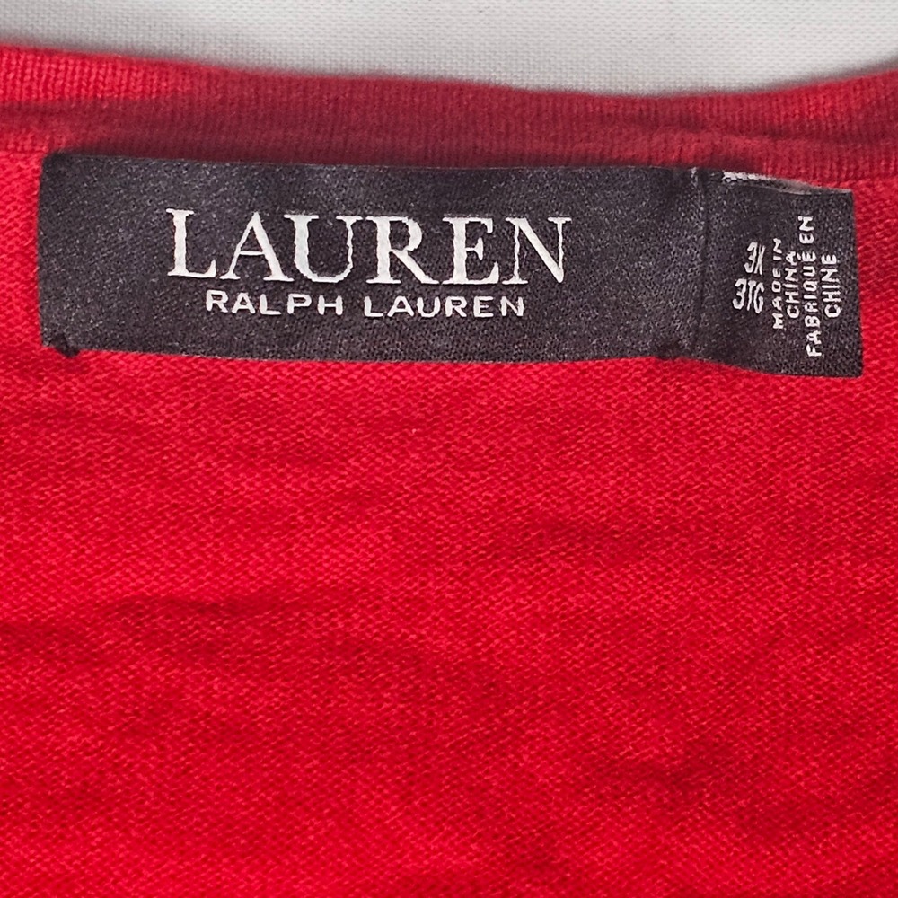 Lauren Ralph Lauren Xmas Red V-Neck Ruffle Cuff Button Sweater 3X 202789914011 - Picture 2 of 10